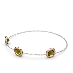 Tektaş Daire Bilezik - Peridot 925 ayar rose altın kaplama gümüş bilezik (40 cm beyaz altın rolo zincir) #4rteoi