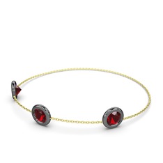 Tektaş Daire Bilezik - Garnet 925 ayar siyah rodyum kaplama gümüş bilezik (40 cm gümüş rolo zincir) #6gyfib