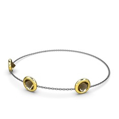 Dumanlı kuvars 925 ayar altın kaplama gümüş bilezik (40 cm gümüş rolo zincir)