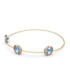 Tektaş Daire Bilezik - Akuamarin 18 ayar rose altın bilezik (40 cm gümüş rolo zincir) #7muhne