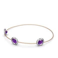 Tektaş Daire Bilezik - Ametist 925 ayar gümüş bilezik (40 cm rose altın rolo zincir) #8u214h