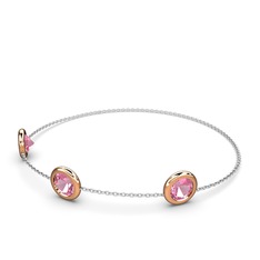 Pembe kuvars 18 ayar rose altın bilezik (40 cm beyaz altın rolo zincir)