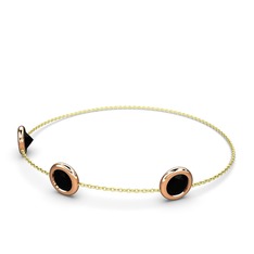 Tektaş Daire Bilezik - Siyah zirkon 925 ayar rose altın kaplama gümüş bilezik (40 cm gümüş rolo zincir) #968c7c