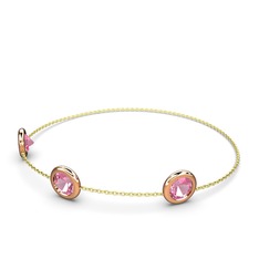 Tektaş Daire Bilezik - Pembe kuvars 8 ayar rose altın bilezik (40 cm altın rolo zincir) #a6mr2h