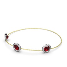 Garnet 18 ayar beyaz altın bilezik (40 cm gümüş rolo zincir)