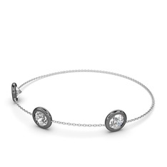 Tektaş Daire Bilezik - Beyaz zirkon 925 ayar siyah rodyum kaplama gümüş bilezik (40 cm beyaz altın rolo zincir) #brrriq