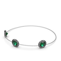 Tektaş Daire Bilezik - Yeşil kuvars 925 ayar siyah rodyum kaplama gümüş bilezik (40 cm beyaz altın rolo zincir) #bsdzeq