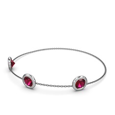 Rodolit garnet 14 ayar beyaz altın bilezik (40 cm gümüş rolo zincir)