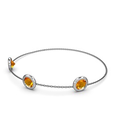 Tektaş Daire Bilezik - Sitrin 8 ayar beyaz altın bilezik (40 cm gümüş rolo zincir) #cjdb23