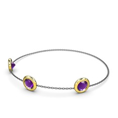 Tektaş Daire Bilezik - Ametist 925 ayar altın kaplama gümüş bilezik (40 cm gümüş rolo zincir) #cq9xjy