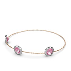 Pembe kuvars 18 ayar beyaz altın bilezik (40 cm gümüş rolo zincir)