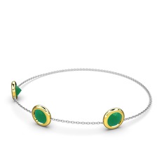 Tektaş Daire Bilezik - Kök zümrüt 925 ayar altın kaplama gümüş bilezik (40 cm beyaz altın rolo zincir) #ftftby