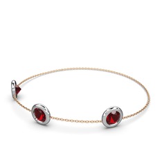 Tektaş Daire Bilezik - Garnet 18 ayar beyaz altın bilezik (40 cm rose altın rolo zincir) #i4ljhh