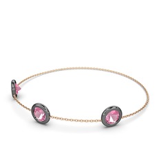 Tektaş Daire Bilezik - Pembe kuvars 925 ayar siyah rodyum kaplama gümüş bilezik (40 cm gümüş rolo zincir) #jd2ws