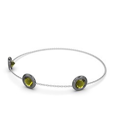 Tektaş Daire Bilezik - Peridot 925 ayar siyah rodyum kaplama gümüş bilezik (40 cm beyaz altın rolo zincir) #kdcrau