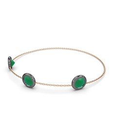 Tektaş Daire Bilezik - Kök zümrüt 925 ayar siyah rodyum kaplama gümüş bilezik (40 cm rose altın rolo zincir) #kws9oi