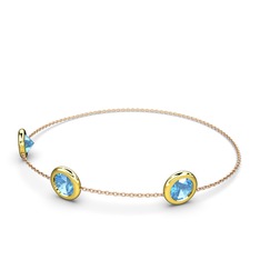 Akuamarin 8 ayar altın bilezik (40 cm rose altın rolo zincir)