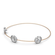 Tektaş Daire Bilezik - Swarovski 8 ayar beyaz altın bilezik (40 cm rose altın rolo zincir) #mldexj