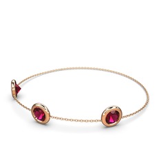 Tektaş Daire Bilezik - Rodolit garnet 18 ayar rose altın bilezik (40 cm gümüş rolo zincir) #on0ikd