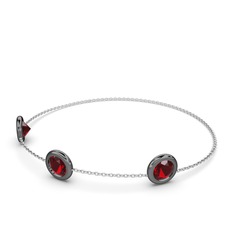Tektaş Daire Bilezik - Garnet 925 ayar siyah rodyum kaplama gümüş bilezik (40 cm gümüş rolo zincir) #qq8x3p