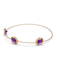 Tektaş Daire Bilezik - Ametist 14 ayar rose altın bilezik (40 cm gümüş rolo zincir) #sxudil