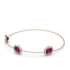 Tektaş Daire Bilezik - Rodolit garnet 8 ayar beyaz altın bilezik (40 cm rose altın rolo zincir) #tuymft