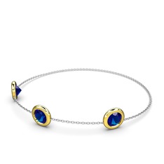 Lab safir 14 ayar altın bilezik (40 cm beyaz altın rolo zincir)