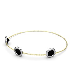 Siyah zirkon 14 ayar beyaz altın bilezik (40 cm altın rolo zincir)