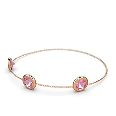 Tektaş Daire Bilezik - Pembe kuvars 8 ayar rose altın bilezik (40 cm gümüş rolo zincir) #w0mzkd