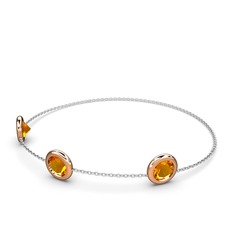 Tektaş Daire Bilezik - Sitrin 8 ayar rose altın bilezik (40 cm beyaz altın rolo zincir) #xjgizr
