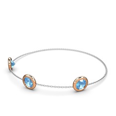 Tektaş Daire Bilezik - Akuamarin 8 ayar rose altın bilezik (40 cm beyaz altın rolo zincir) #ya02zh