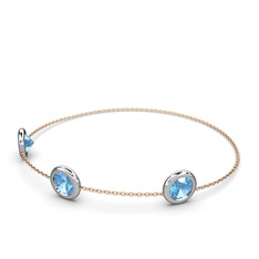 Akuamarin 14 ayar beyaz altın bilezik (40 cm rose altın rolo zincir)