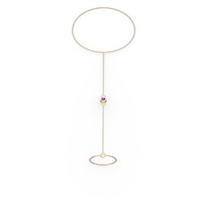 Tektaş Şahmeran Bilezik - Ametist 925 ayar altın kaplama gümüş bilezik (40 cm rose altın rolo zincir) #11no304