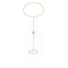 Tektaş Şahmeran Bilezik - Pembe kuvars 14 ayar rose altın bilezik (40 cm altın rolo zincir) #139geeb