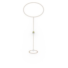 Tektaş Şahmeran Bilezik - Peridot 8 ayar beyaz altın bilezik (40 cm rose altın rolo zincir) #149dxam