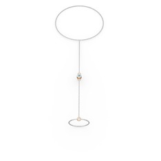 Akuamarin 14 ayar rose altın bilezik (40 cm beyaz altın rolo zincir)