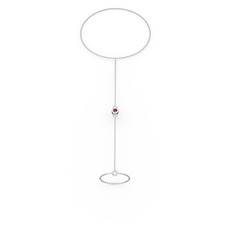 Garnet 14 ayar beyaz altın bilezik (40 cm beyaz altın rolo zincir)