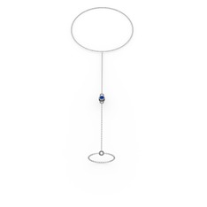 Tektaş Şahmeran Bilezik - Lab safir 925 ayar siyah rodyum kaplama gümüş bilezik (40 cm beyaz altın rolo zincir) #1f2m7fz
