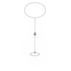 Tektaş Şahmeran Bilezik - Pembe kuvars 925 ayar siyah rodyum kaplama gümüş bilezik (40 cm beyaz altın rolo zincir) #1fsanby