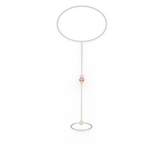 Tektaş Şahmeran Bilezik - Pembe kuvars 14 ayar rose altın bilezik (40 cm beyaz altın rolo zincir) #1m4cny0