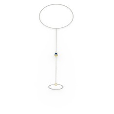 Lab safir 14 ayar altın bilezik (40 cm beyaz altın rolo zincir)