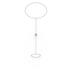 Ametist 925 ayar altın kaplama gümüş bilezik (40 cm beyaz altın rolo zincir)