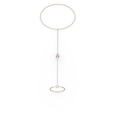 Pembe kuvars 14 ayar beyaz altın bilezik (40 cm rose altın rolo zincir)