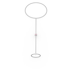 Pembe kuvars 18 ayar beyaz altın bilezik (40 cm gümüş rolo zincir)