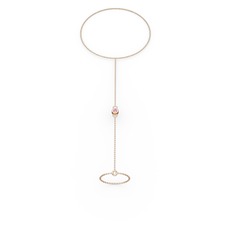 Tektaş Şahmeran Bilezik - Pembe kuvars 18 ayar rose altın bilezik (40 cm gümüş rolo zincir) #662pez