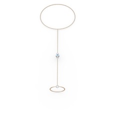 Akuamarin 18 ayar beyaz altın bilezik (40 cm rose altın rolo zincir)