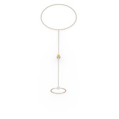 Sitrin 14 ayar beyaz altın bilezik (40 cm rose altın rolo zincir)