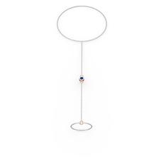 Lab safir 14 ayar rose altın bilezik (40 cm gümüş rolo zincir)