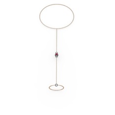Tektaş Şahmeran Bilezik - Rodolit garnet 925 ayar siyah rodyum kaplama gümüş bilezik (40 cm rose altın rolo zincir) #dfbr87