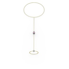 Tektaş Şahmeran Bilezik - Pembe kuvars 925 ayar siyah rodyum kaplama gümüş bilezik (40 cm altın rolo zincir) #dtvktg